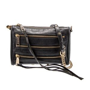 Rebecca Minkoff Black and Gold Crossbody Bag with Zipper and Fringe Details